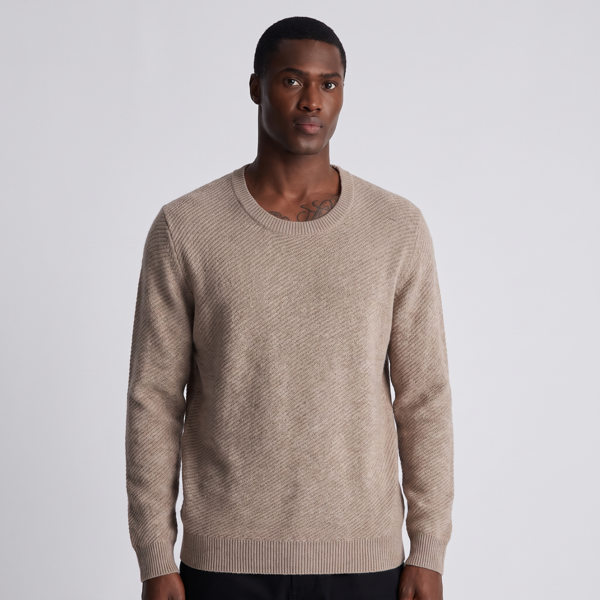 NOLA model wearing textured knit crew neck jumper