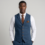 Langley | Men's Blue Tweed V-Neck Waistcoat