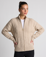 Evadne | Women's Beige Zip Up Cable Knit Cardigan