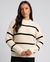 Esmeralda | Women's White Striped Crew Neck Jumper