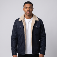 NOLA model wearing button-down trucker jacket sherpa collar