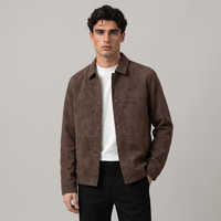 NOLA model wearing button-down jacket brown and black