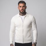 Houghton | Men's Zip-Up Collared Jumper in White and Black