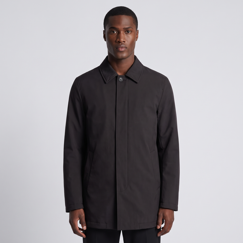 NOLA model wearing mid-length button-down jacket