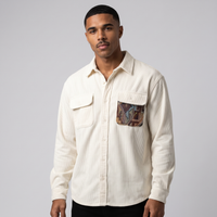NOLA model wearing relaxed fit corduroy shirt