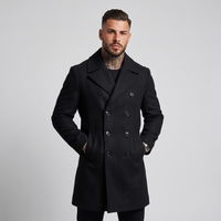 NOLA model wearing double breasted wool pea coat black and khaki