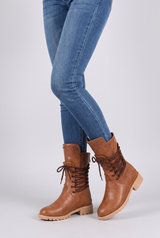 Magdalena | Women's Lace-Up Mid-Calf Boots Lug Sole Studded