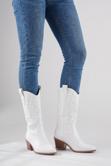 Salome | Women's Embroidered Mid-Calf Cowboy Boots Black and White