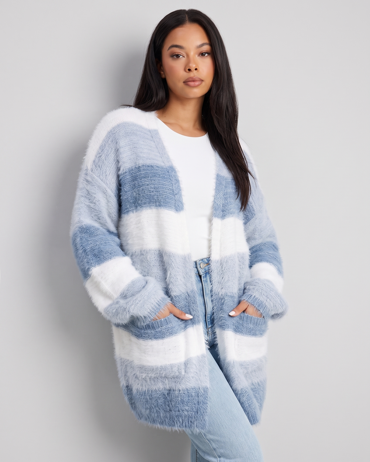 Orlaith cardigan light blue pose 2