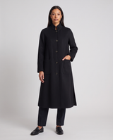 Georgette | Women's Long A-Line Coat in Black and Green