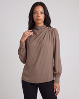 Ginevra | Women's Long Sleeve Draped Blouse Mock Neck