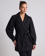 Fabiana | Women's Belted Wrap Mini Coat Black and Beige