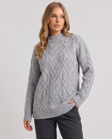 Domenica | Women's Oversized Cable Knit Jumper in White and Grey