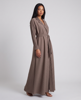 Crescentia | Women's Belted Maxi Coat in Taupe and Black
