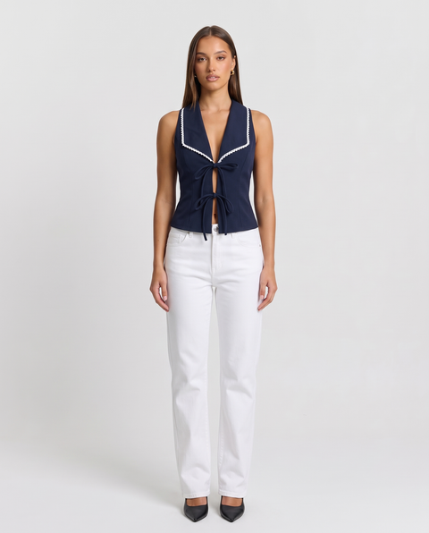 Brianna | Ric-Rac Trim Tie-Front Sleeveless Waistcoat Top