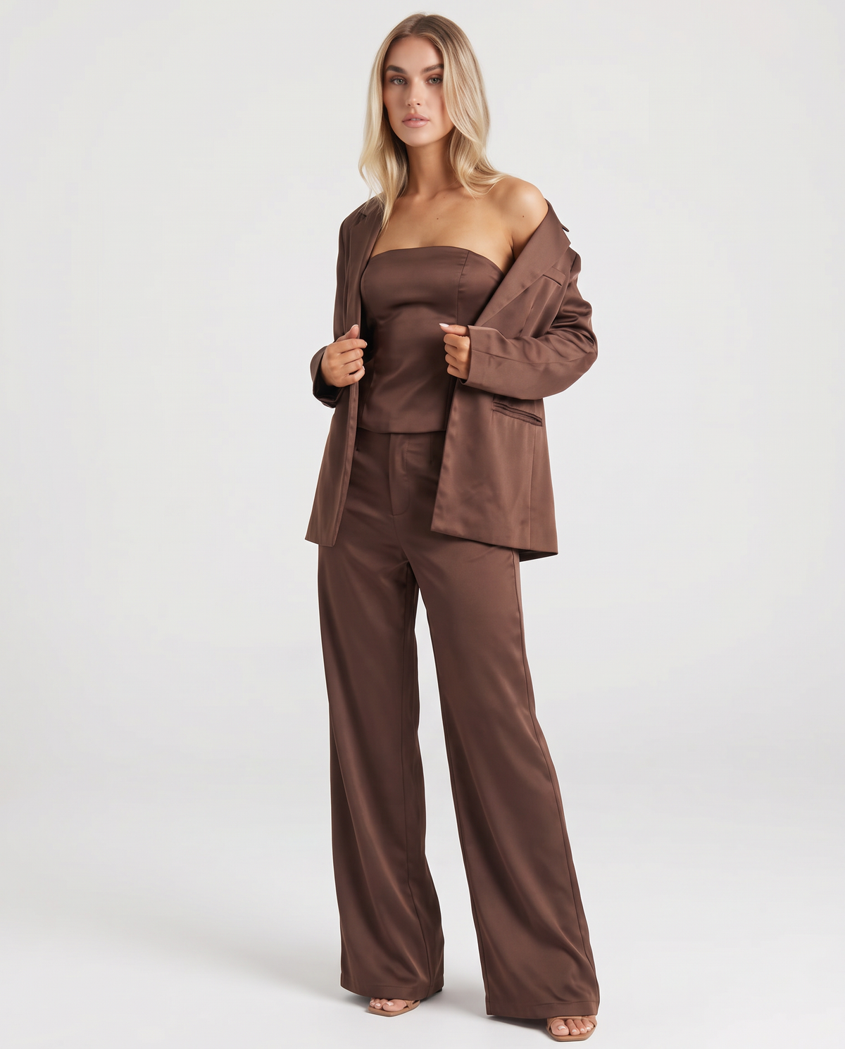 Aimee Satin Three-Piece Set - Brown - pose 2