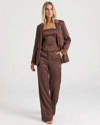 Aimee Satin Three-Piece Set - Brown - pose