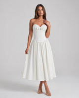 Zoe | Strapless Corset Bodice Bow Detail Midi Dress