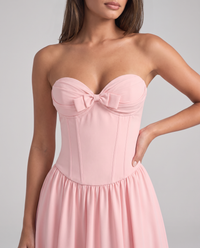 Zoe Strapless Corset Bow Midi Dress - Pink - close-up