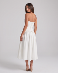 Zoe Strapless Corset Bow Midi Dress - White - back