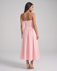 Zoe Strapless Corset Bow Midi Dress - Pink - back
