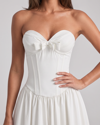 Zoe Strapless Corset Bow Midi Dress - White - close-up