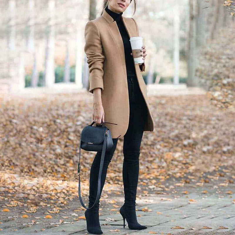 Susannah | Women's Open Front Collarless Long Coat