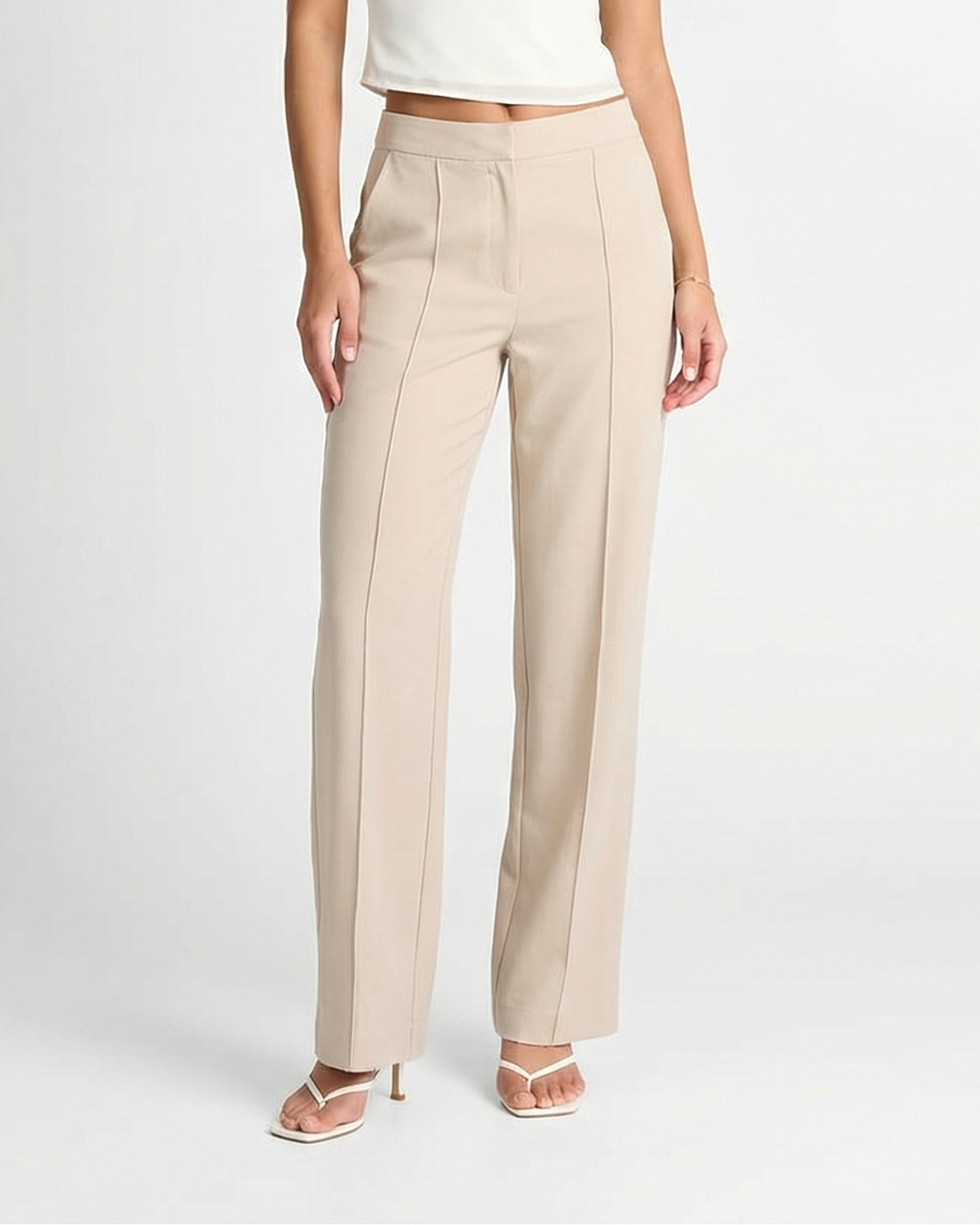Pearl | High-Waist Front Seam Tailored Wide-Leg Summer Trousers in Cream