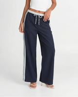 Eliana | Striped Waistband Drawstring Vertical Stripe Wide-Leg Trousers in Navy
