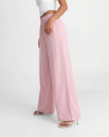 Esther | Elasticated Waist Side Pocket Wide-Leg Jersey Trousers in Pink and Yellow