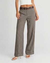 Sophia | Cuffed Hem Flat-Front Wide-Leg Tailored Trousers in Grey