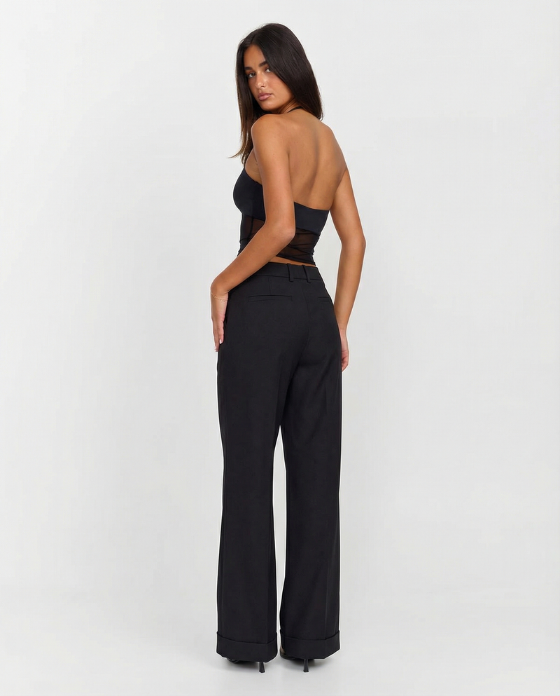 Liv | Elegant Tailored Flared Trousers Black Wide Leg