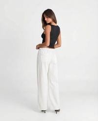 Willow | Drawstring Wide-Leg Cotton Trousers with Contrast Stitching