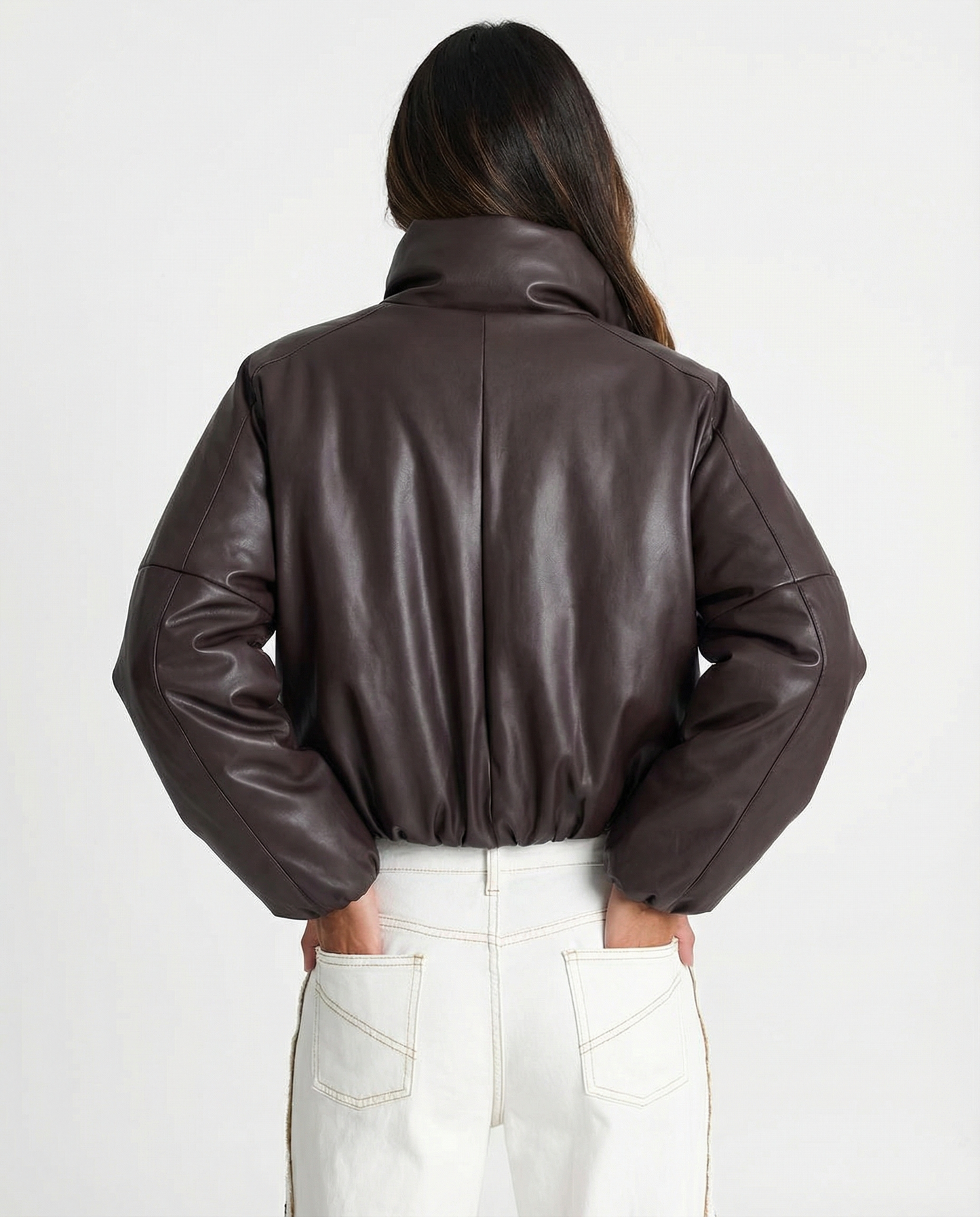 Mia | Winter Faux Leather Puffer Jacket Brown Oversized Cropped