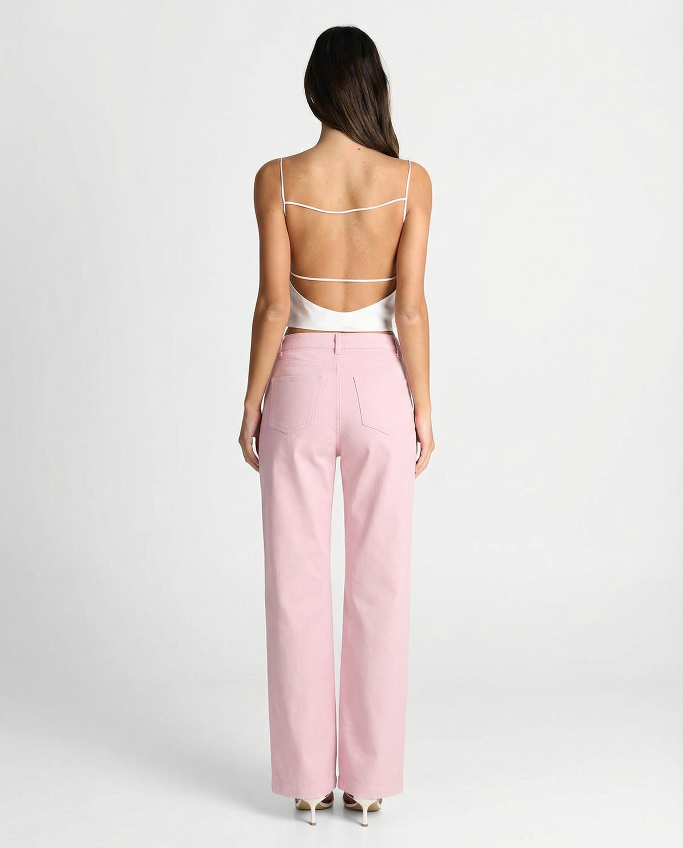 Josephine | High-Rise Diamond Rhinestone Straight-Leg Jeans in Pink