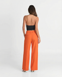 Evelyn | High-Waist Pleated Side Pocket Tailored Wide-Leg Trousers in Orange