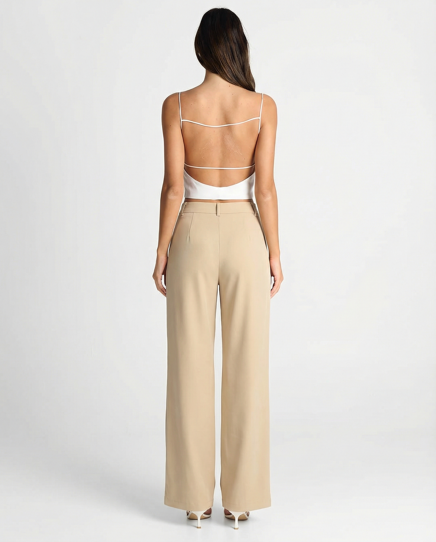 Lila | High-Waist Pleated Belt Loop Wide-Leg Linen Trousers in Cream