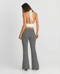 Harriet | High-Waist Monochrome Stripe Flared Wide-Leg Ribbed Knit Trousers