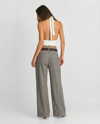 Sophia | Cuffed Hem Flat-Front Wide-Leg Tailored Trousers in Grey