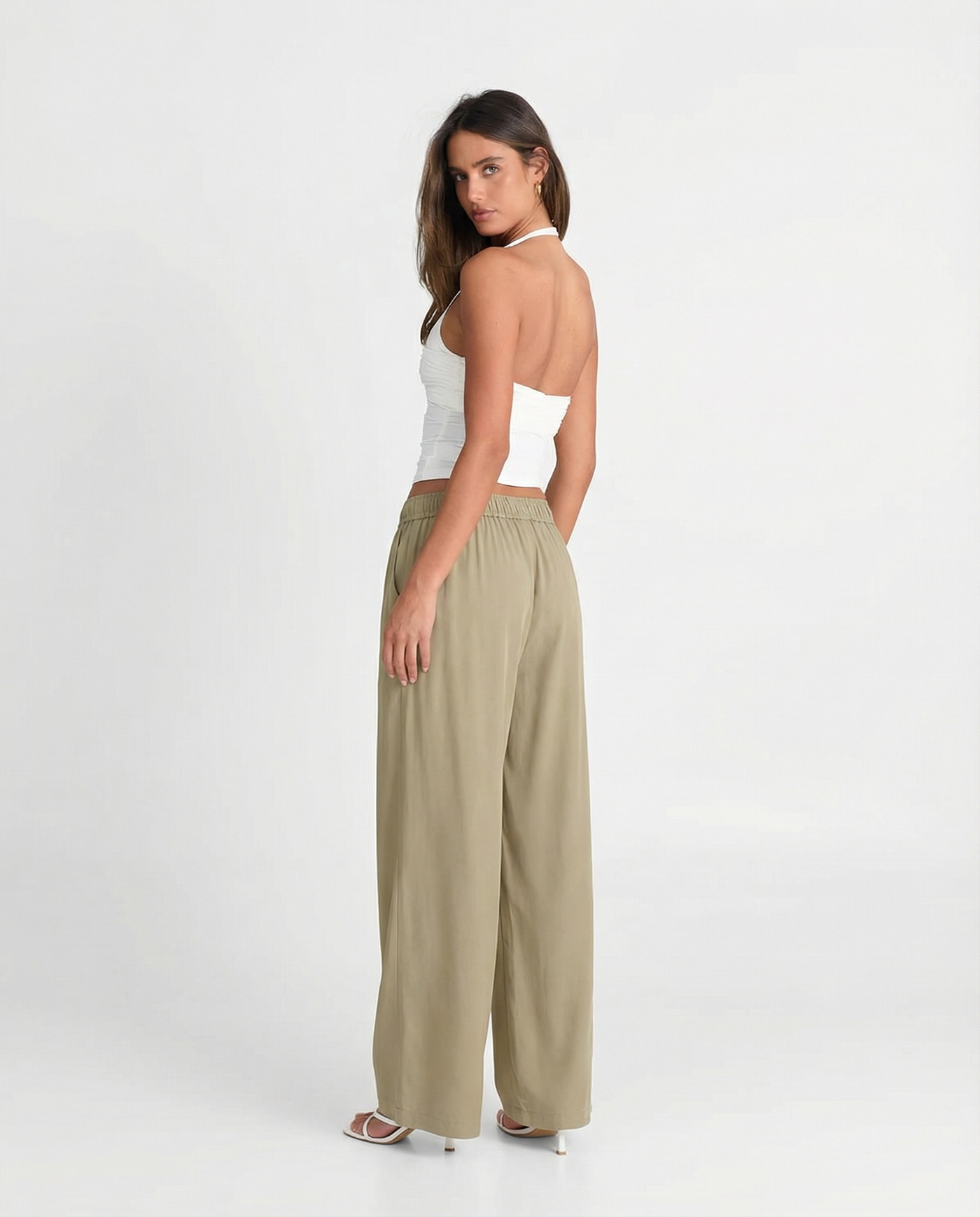 Rebecca | Elasticated Waist Relaxed Wide-Leg Linen Trousers in Cream