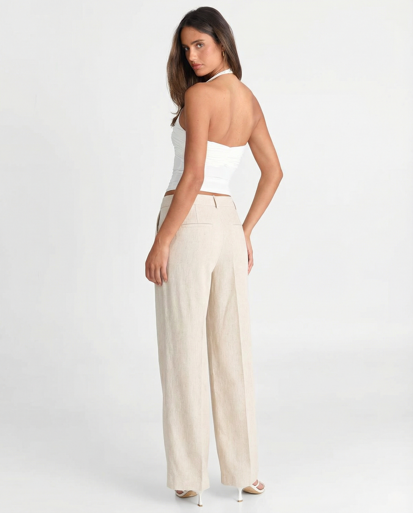 Orin | Linen Trousers Cream Wide Leg Tailored