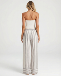 Lois | High-Waist Stripe Contrast Hem Wide-Leg Linen Trousers in Cream