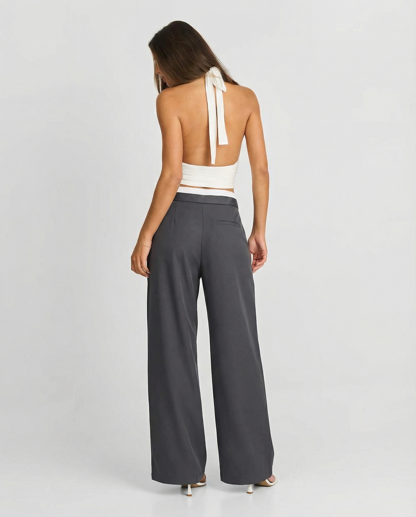 Rosie | Drawstring Pleat-Front Jersey Wide-Leg Trousers with Contrast Waistband