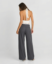 Rosie | Drawstring Pleat-Front Jersey Wide-Leg Trousers with Contrast Waistband