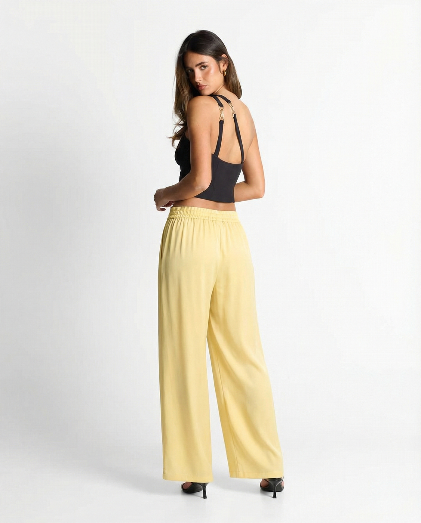 Hope | Elasticated Waist Flowing Wide-Leg Jersey Trousers in Yellow and Pink