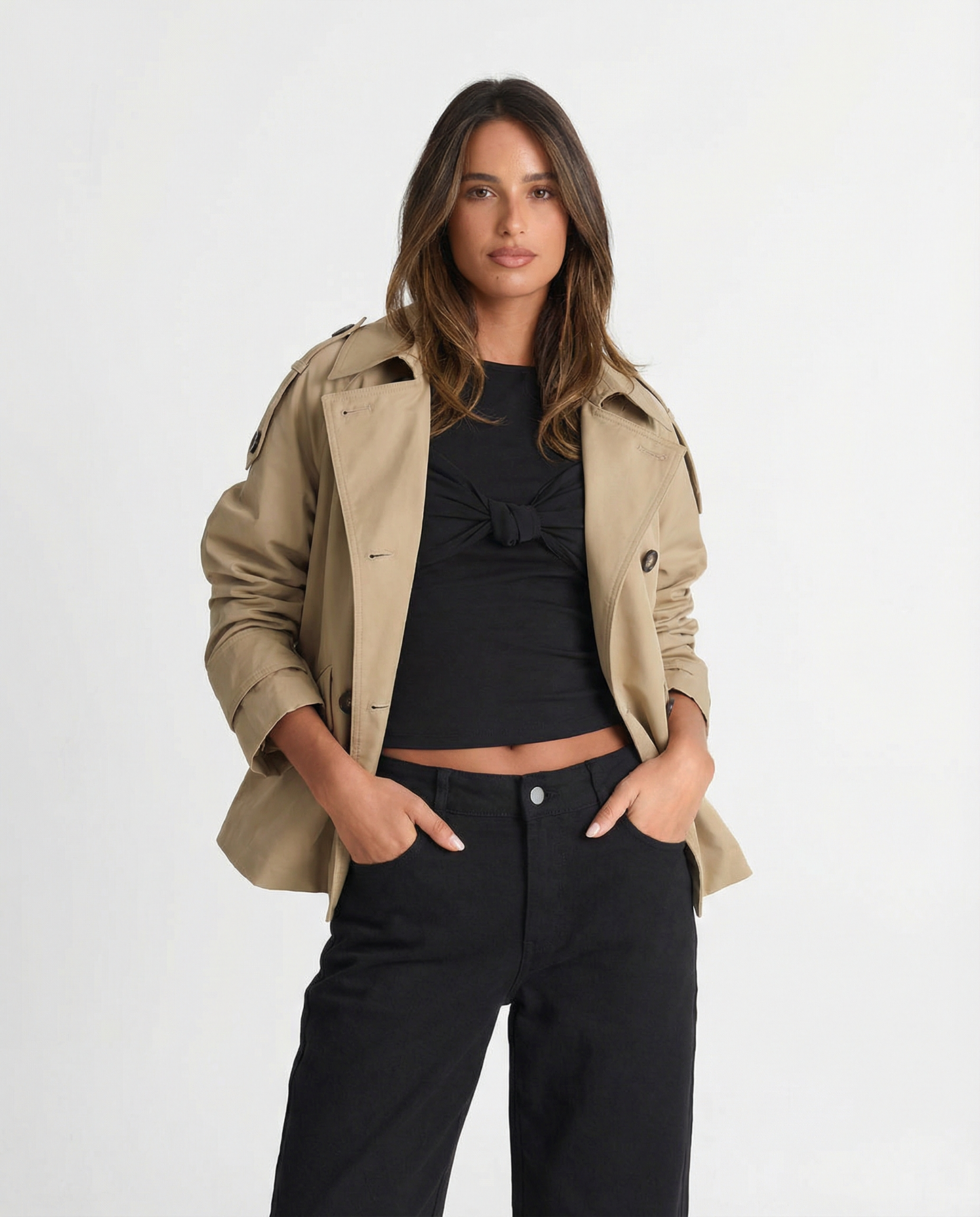 Ines | Smart Casual Double Breasted Cropped Jacket Beige Khaki