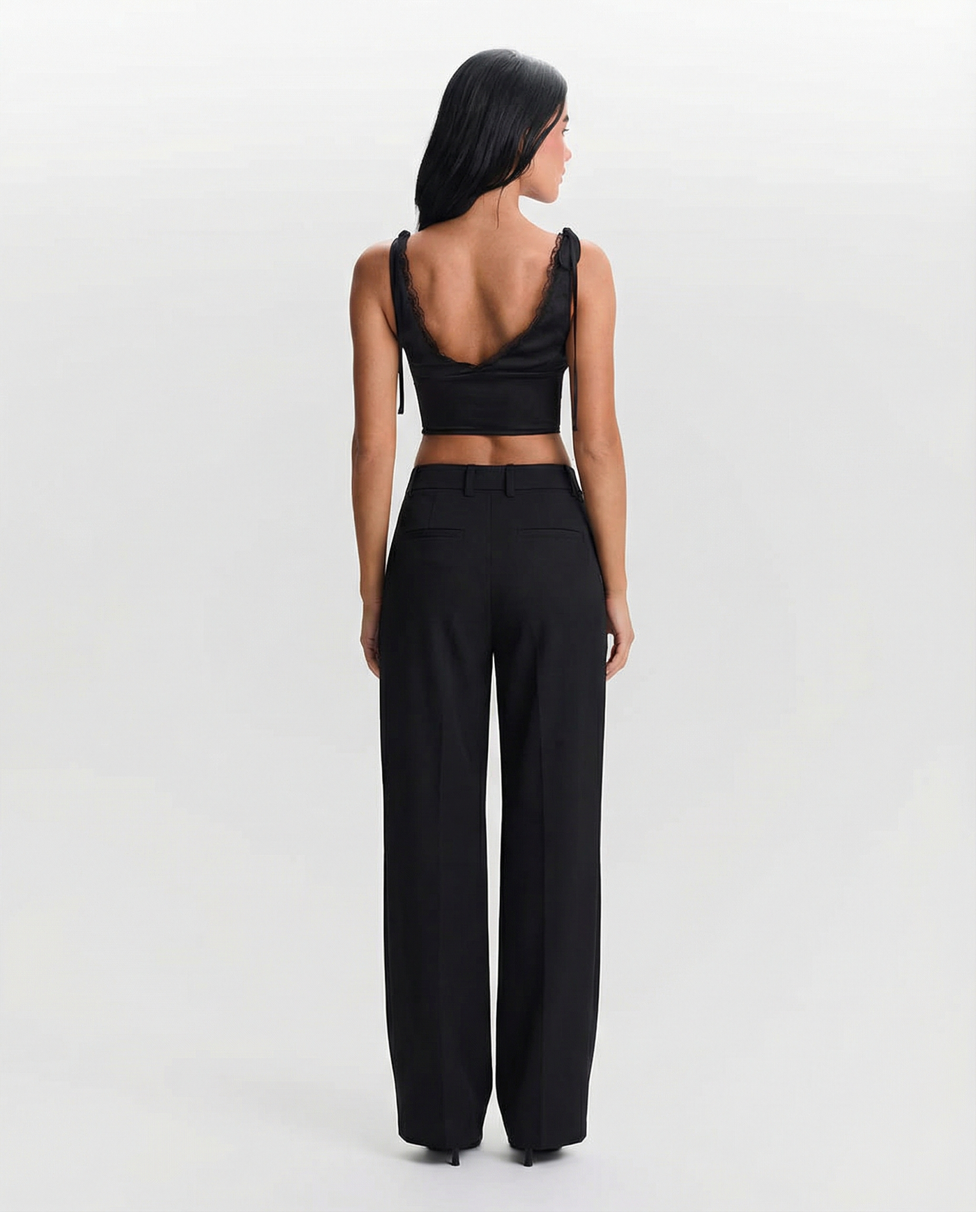 Lydia | High-Waist Flat Front Pocket Tailored Wide-Leg Trousers in Black and White