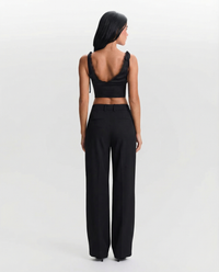 Lydia | High-Waist Flat Front Pocket Tailored Wide-Leg Trousers in Black and White