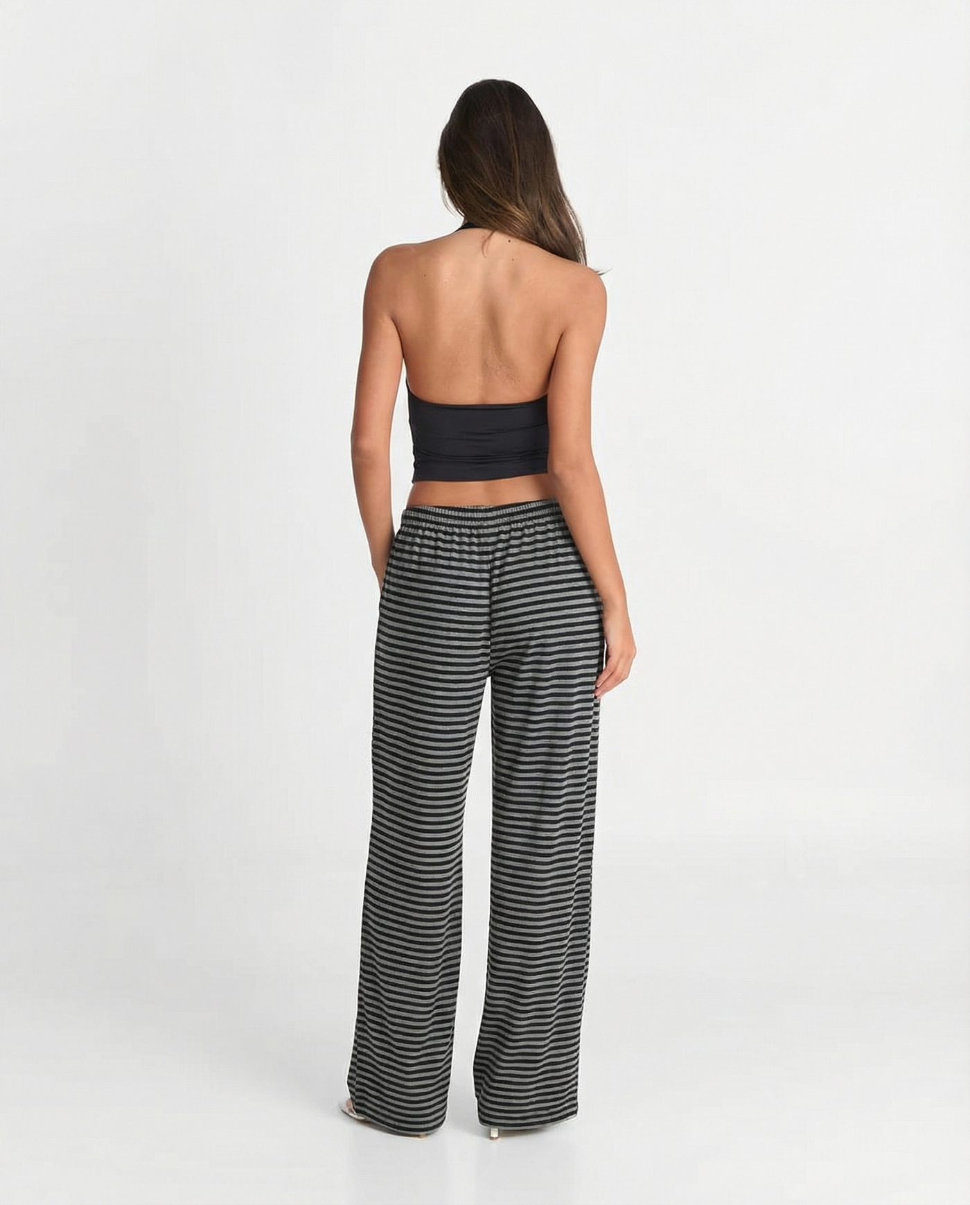 Saffron | Stripe Elasticated Drawstring Wide-Leg Jersey Trousers