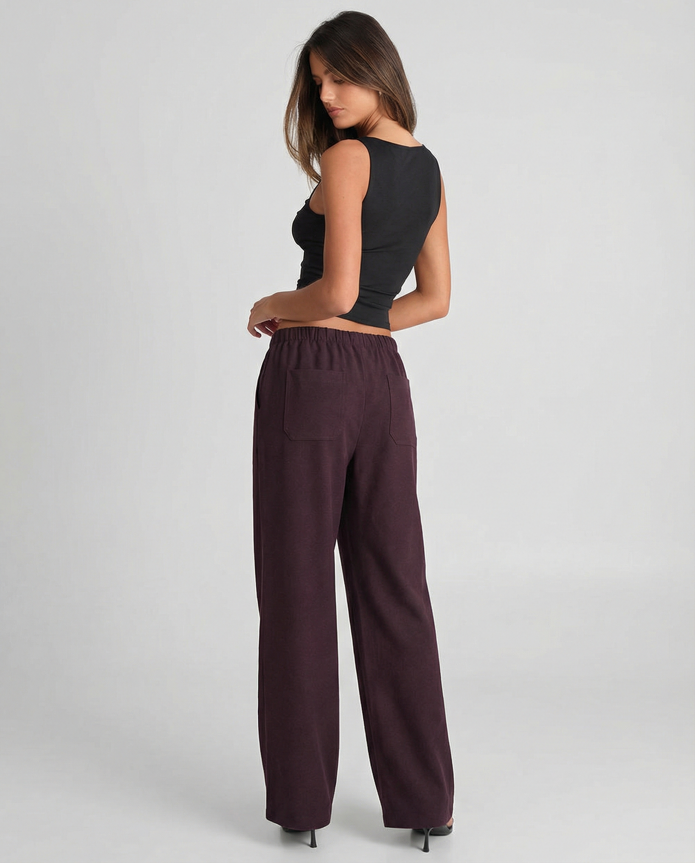 Evie | Drawstring Brushed Terry Wide-Leg Trousers with Gold-Tone Aglet